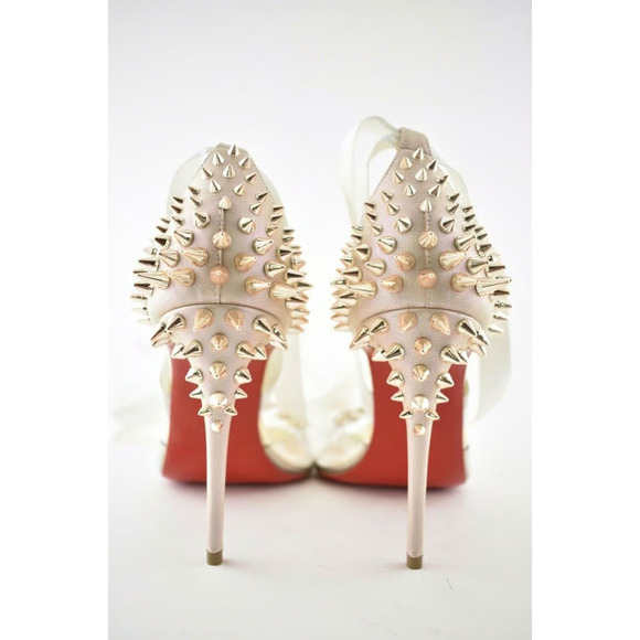 Christian Louboutin Barbarissima 100 Nude Gold PVC Lace Up Sandal Heel Pump 35.5 - Picture 2 of 12
